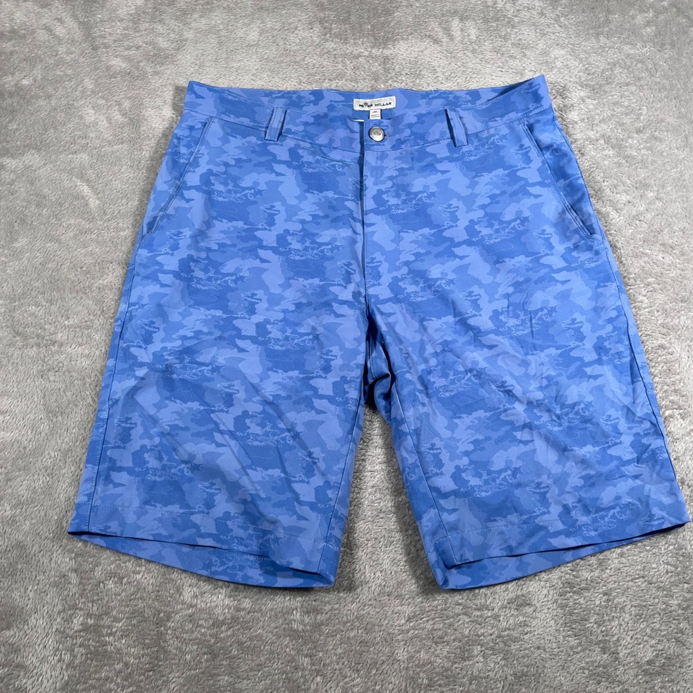 Peter Millar Shorts Mens 32 Blue Camo Golf Flat Front Performance Stretch Summer